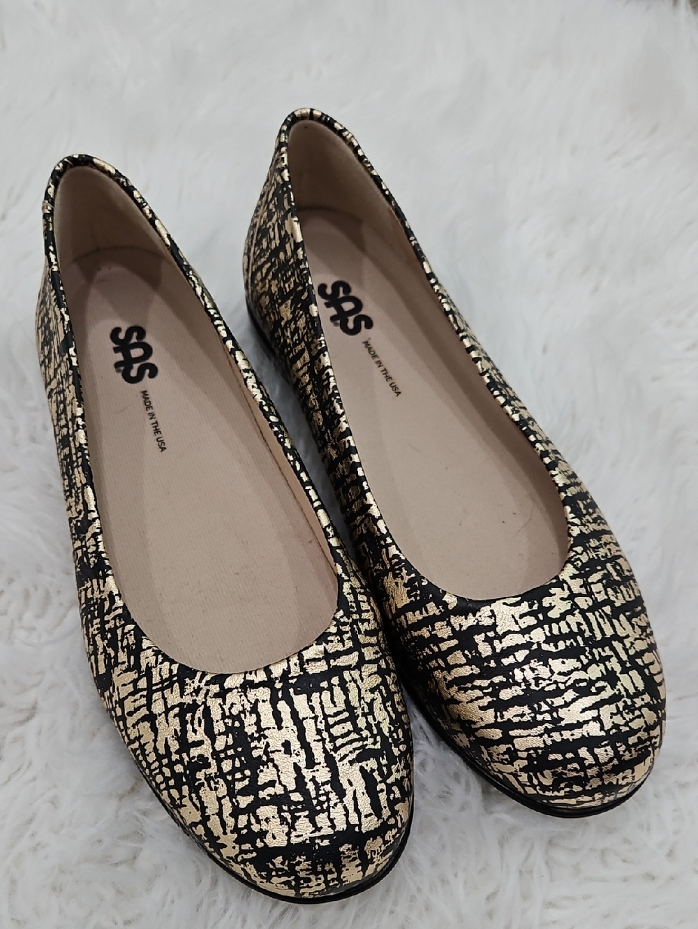 SAS Black and Gold Crackle Ballet Flats - SAS